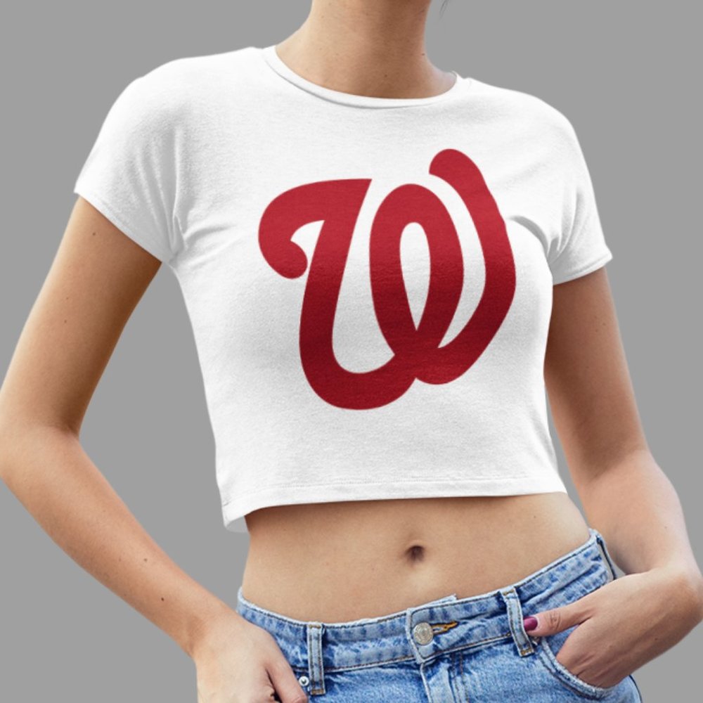 NEW Washington Nationals W Team Color Pop Form Fit Crop Top Shirt WHITE